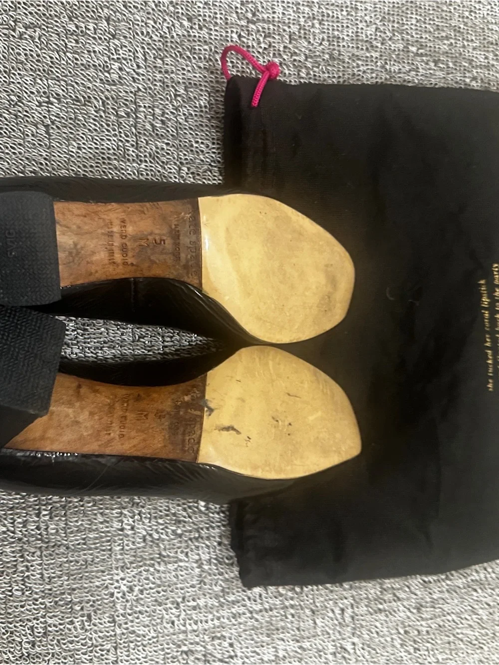 kate spade Black Leather Round-Toe Ballet Flats 2in Block Heel